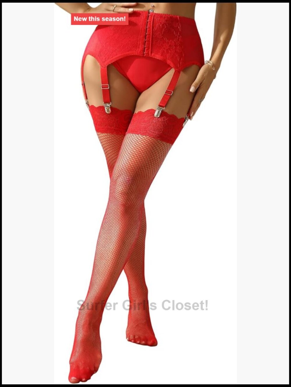 Plus Size Garter Belt Stocking Set Mesh Suspender Belt High Waist with 6 Straps